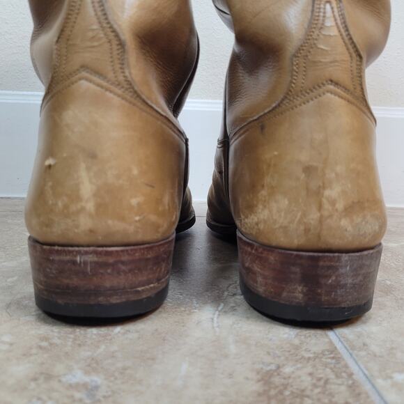 VTG Lucchese Boots 11.5 Tan Royal Calf Leather Ranch Military 70s 80s Stovepipe - Picture 10 of 16